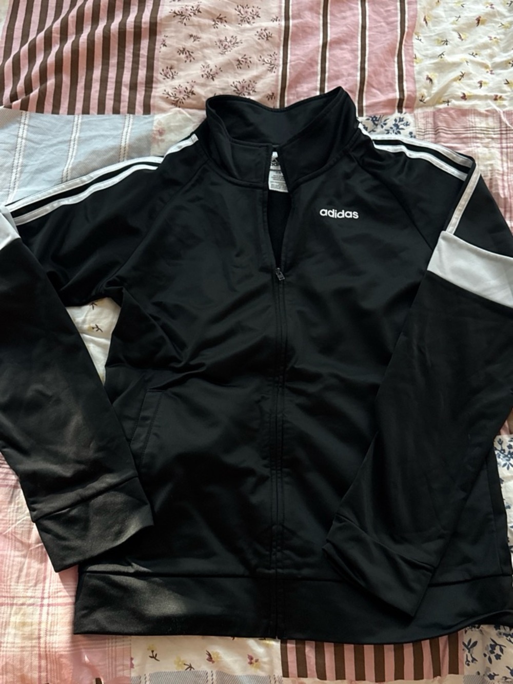 adidas Black Track Jacket with White Shoulder Stripes